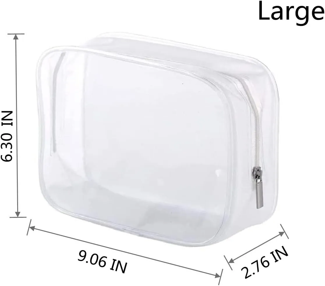 6 Pack Clear Toiletry Carry Pouch with Zipper Portable Plastic Waterproof Cosmetic Bag TSA Approved for Vacation Travel Bathroom and Organizing (White, Small and Large)
