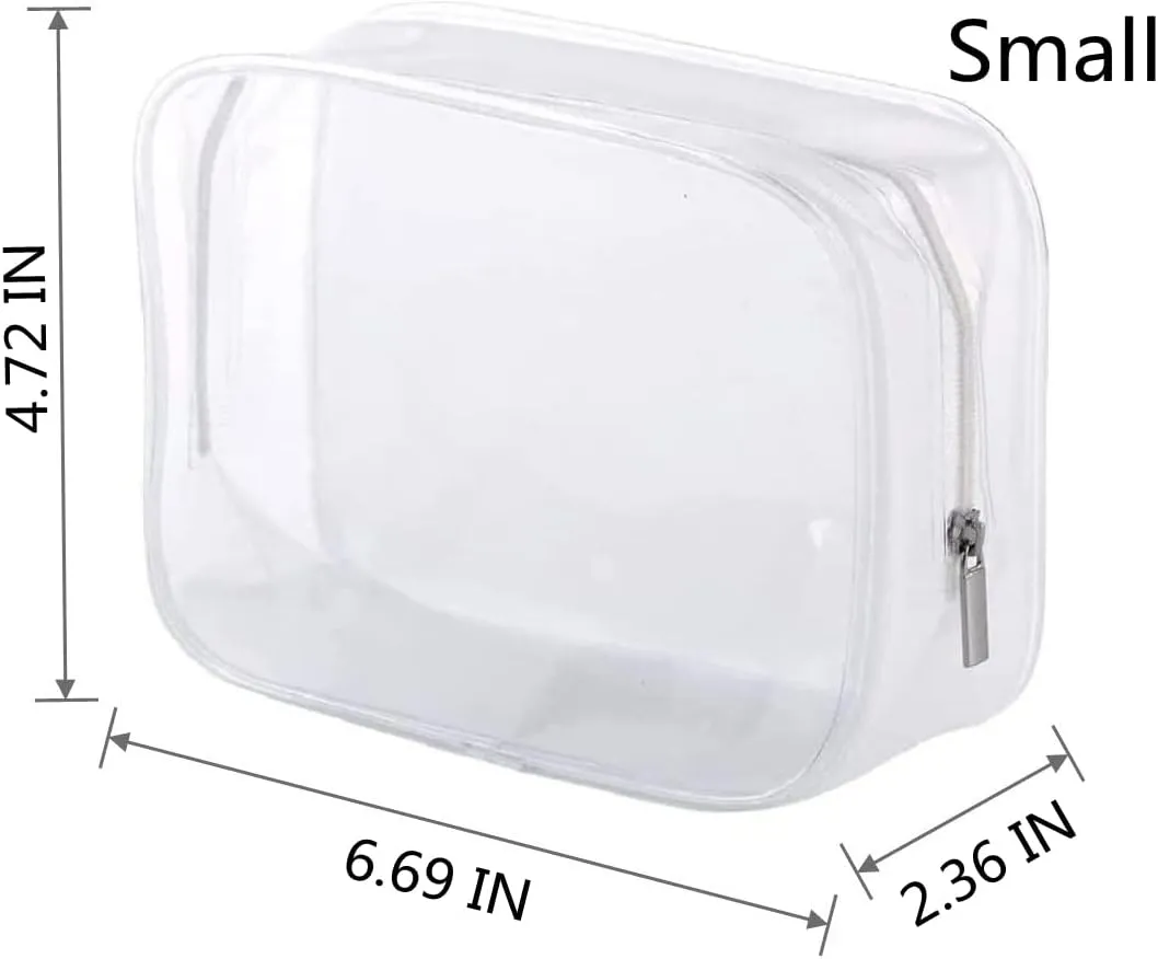 6 Pack Clear Toiletry Carry Pouch with Zipper Portable Plastic Waterproof Cosmetic Bag TSA Approved for Vacation Travel Bathroom and Organizing (White, Small and Large)