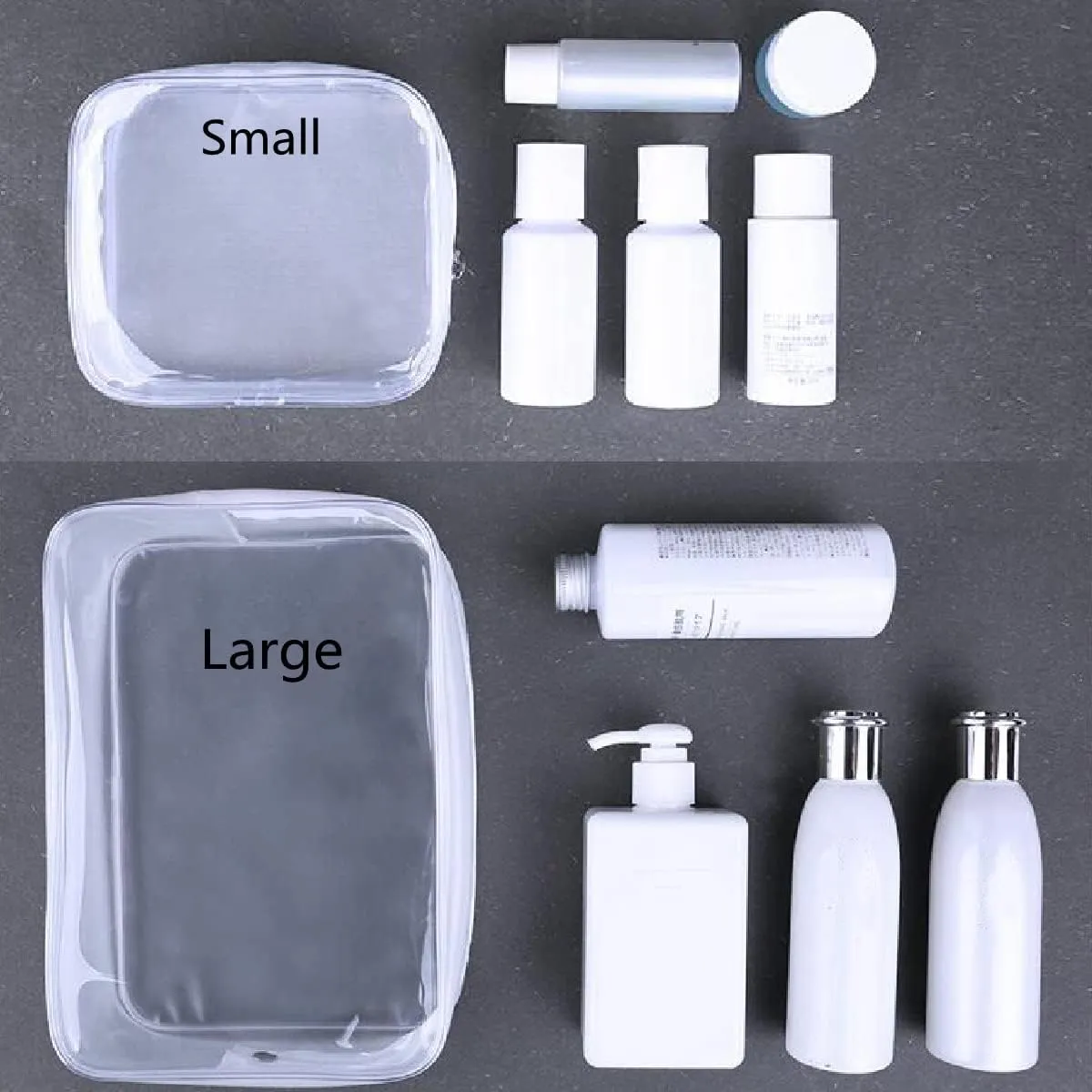 6 Pack Clear Toiletry Carry Pouch with Zipper Portable Plastic Waterproof Cosmetic Bag TSA Approved for Vacation Travel Bathroom and Organizing (White, Small and Large)