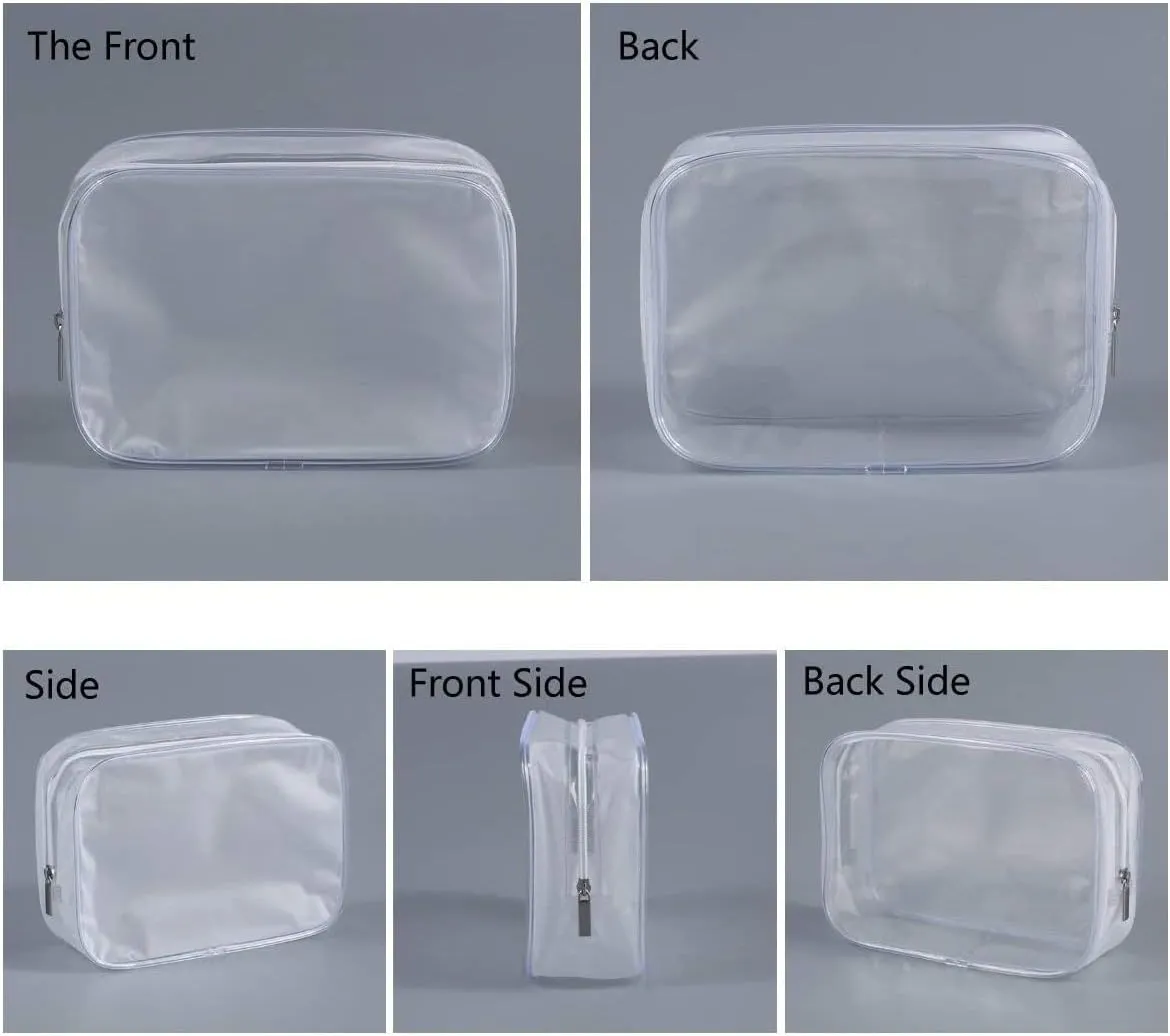 6 Pack Clear Toiletry Carry Pouch with Zipper Portable Plastic Waterproof Cosmetic Bag TSA Approved for Vacation Travel Bathroom and Organizing (White, Small and Large)