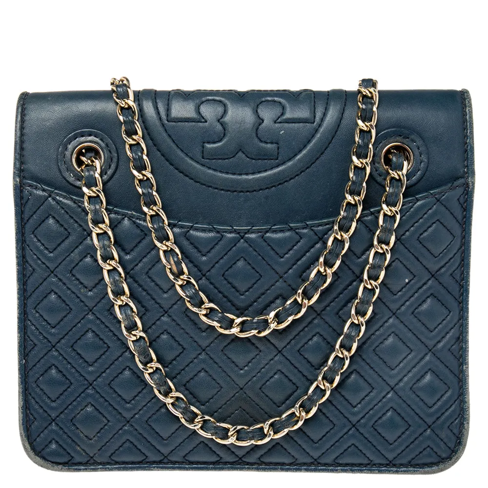 Blue Leather Medium Fleming Shoulder Bag