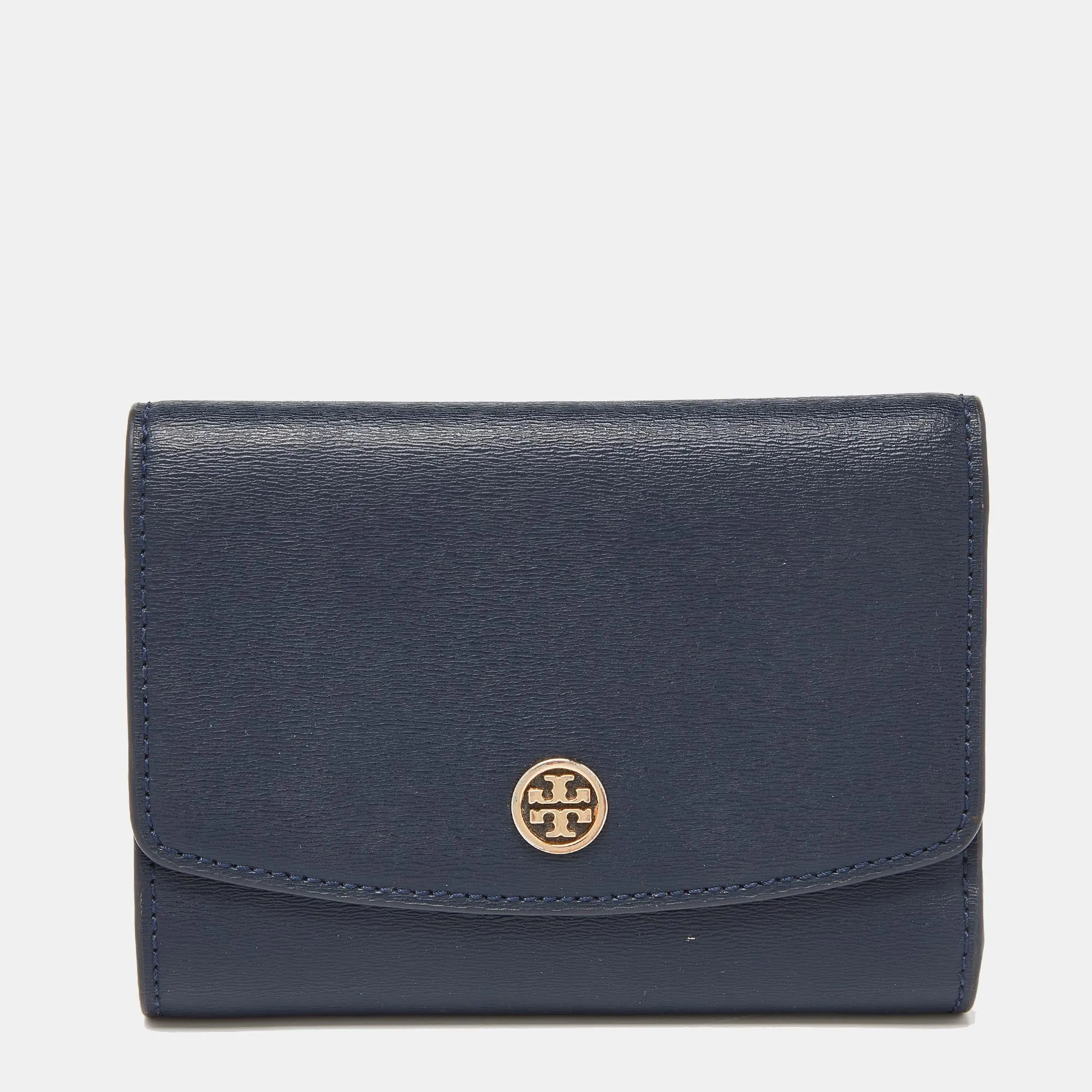 Blue Leather Robinson Flap Trifold Wallet