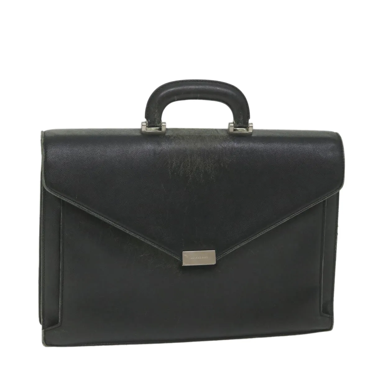 Burberry Briefcase Leather Black Auth 58915