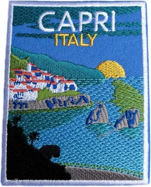 Capri Italy Patch (3.5 Inch) Iron-on/Sew-on Badge Travel Souvenir Emblem Italia Sorrento Peninsula Naples Napoli Faraglioni Blue Grotto Gift Patches, KarmA610, Large