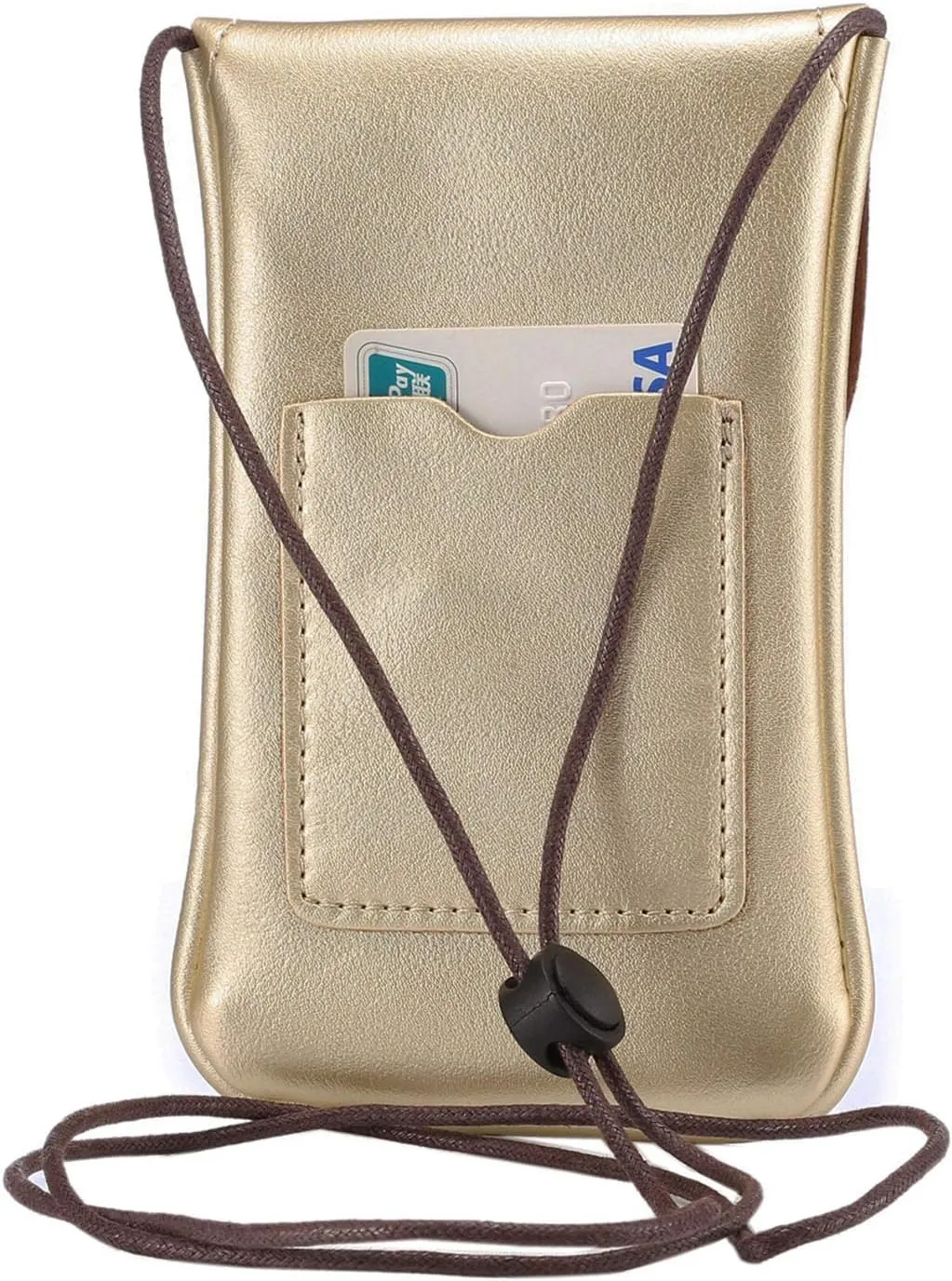 Cell Phone Neck Pouch, PU Leather Carrying Bag with Credit Card Holder Adjustable Strap, Small Travel Purse for iPhone 11 XR XS Max SE 8 7 6 Plus, Galaxy S10 S7 Edge A10 J7, Moto G6 (Gold)