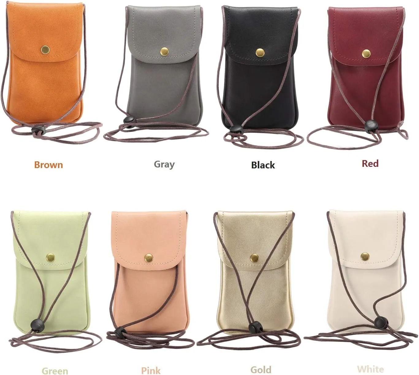 Cell Phone Neck Pouch, PU Leather Carrying Bag with Credit Card Holder Adjustable Strap, Small Travel Purse for iPhone 11 XR XS Max SE 8 7 6 Plus, Galaxy S10 S7 Edge A10 J7, Moto G6 (Gold)