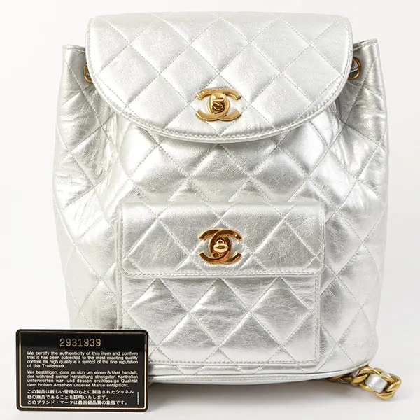 Chanel Around 1992 Made Double Turn-Lock Backpack Silver