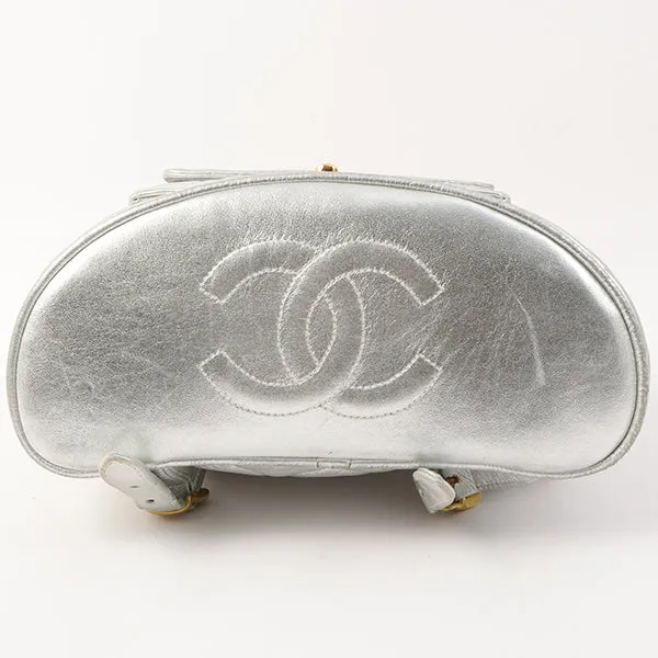 Chanel Around 1992 Made Double Turn-Lock Backpack Silver