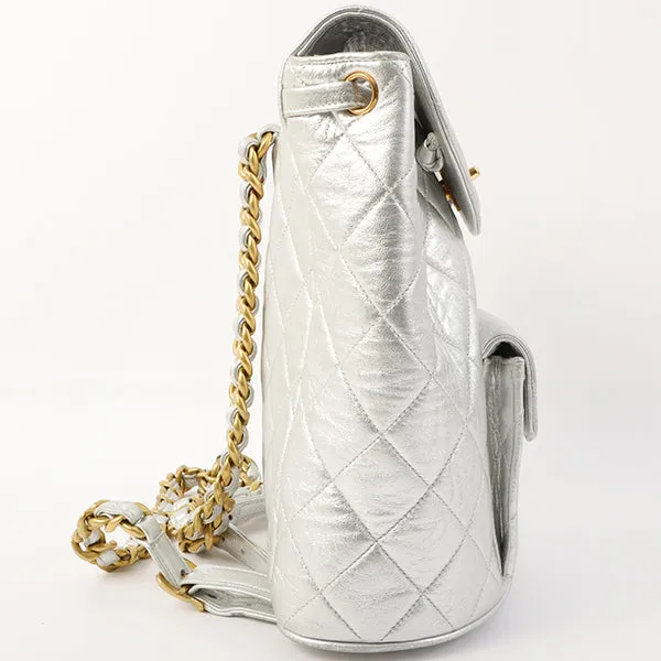 Chanel Around 1992 Made Double Turn-Lock Backpack Silver