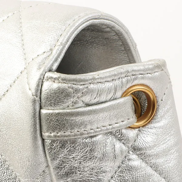 Chanel Around 1992 Made Double Turn-Lock Backpack Silver