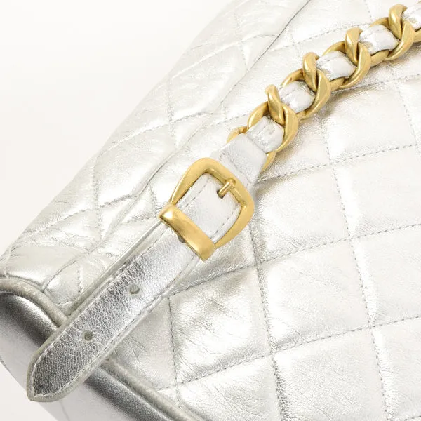 Chanel Around 1992 Made Double Turn-Lock Backpack Silver