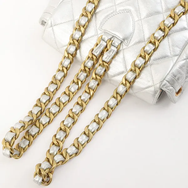 Chanel Around 1992 Made Double Turn-Lock Backpack Silver