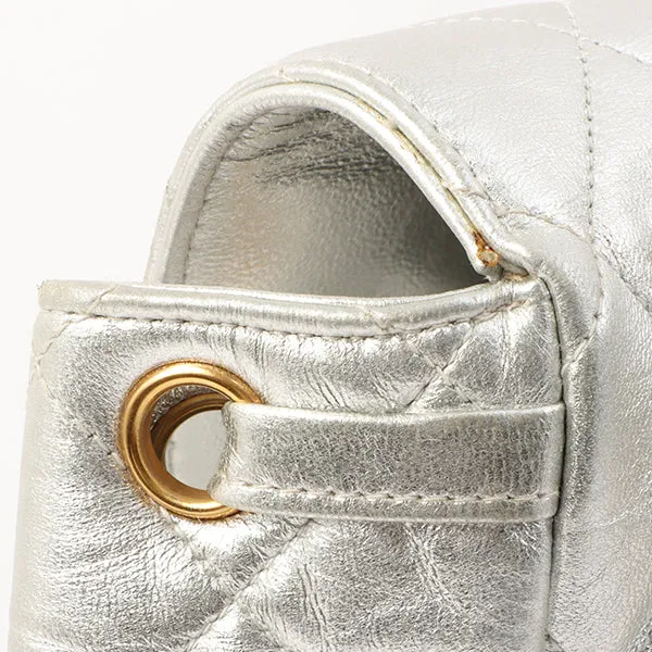 Chanel Around 1992 Made Double Turn-Lock Backpack Silver