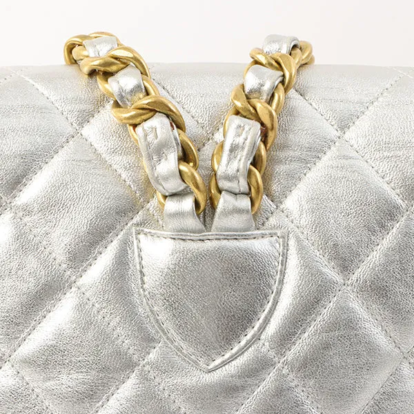 Chanel Around 1992 Made Double Turn-Lock Backpack Silver