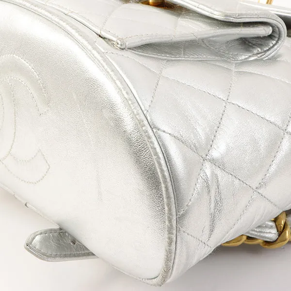 Chanel Around 1992 Made Double Turn-Lock Backpack Silver