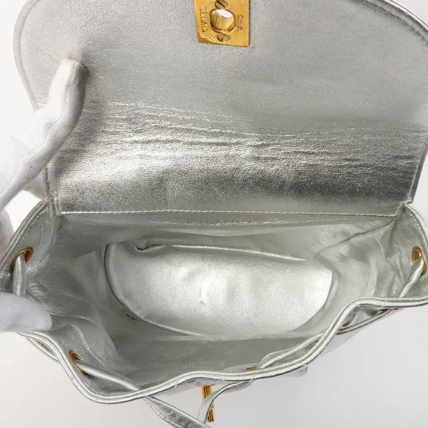 Chanel Around 1992 Made Double Turn-Lock Backpack Silver