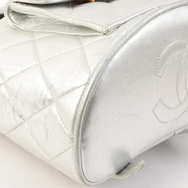 Chanel Around 1992 Made Double Turn-Lock Backpack Silver