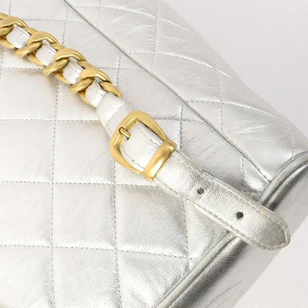 Chanel Around 1992 Made Double Turn-Lock Backpack Silver
