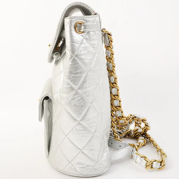 Chanel Around 1992 Made Double Turn-Lock Backpack Silver