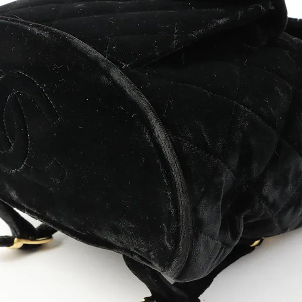 Chanel Around 1995 Made Double Turn-Lock Velour Backpack Black