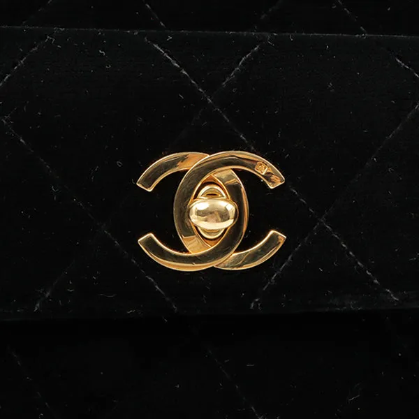 Chanel Around 1995 Made Double Turn-Lock Velour Backpack Black