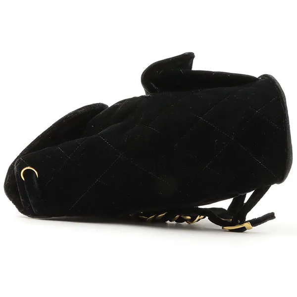 Chanel Around 1995 Made Double Turn-Lock Velour Backpack Black