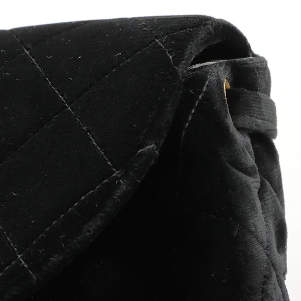 Chanel Around 1995 Made Double Turn-Lock Velour Backpack Black