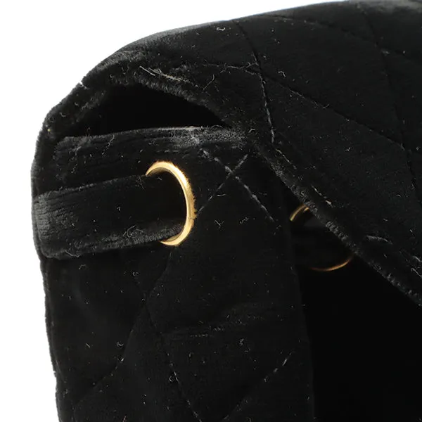 Chanel Around 1995 Made Double Turn-Lock Velour Backpack Black