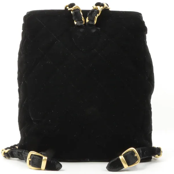Chanel Around 1995 Made Double Turn-Lock Velour Backpack Black