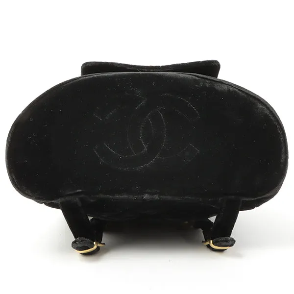 Chanel Around 1995 Made Double Turn-Lock Velour Backpack Black