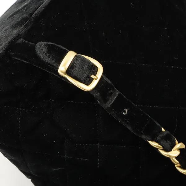 Chanel Around 1995 Made Double Turn-Lock Velour Backpack Black
