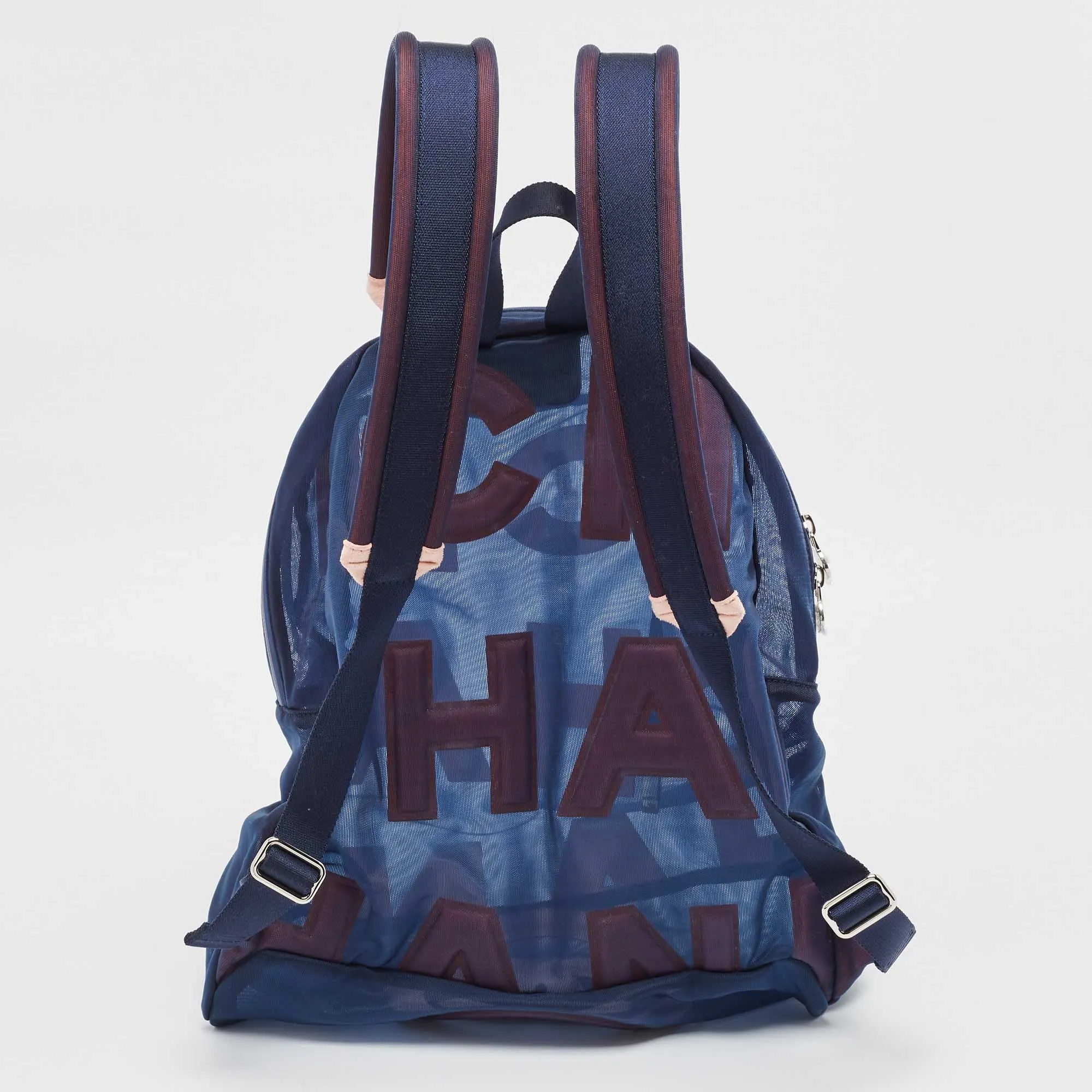 CHANEL Blue/Pink Mesh Logo Backpack