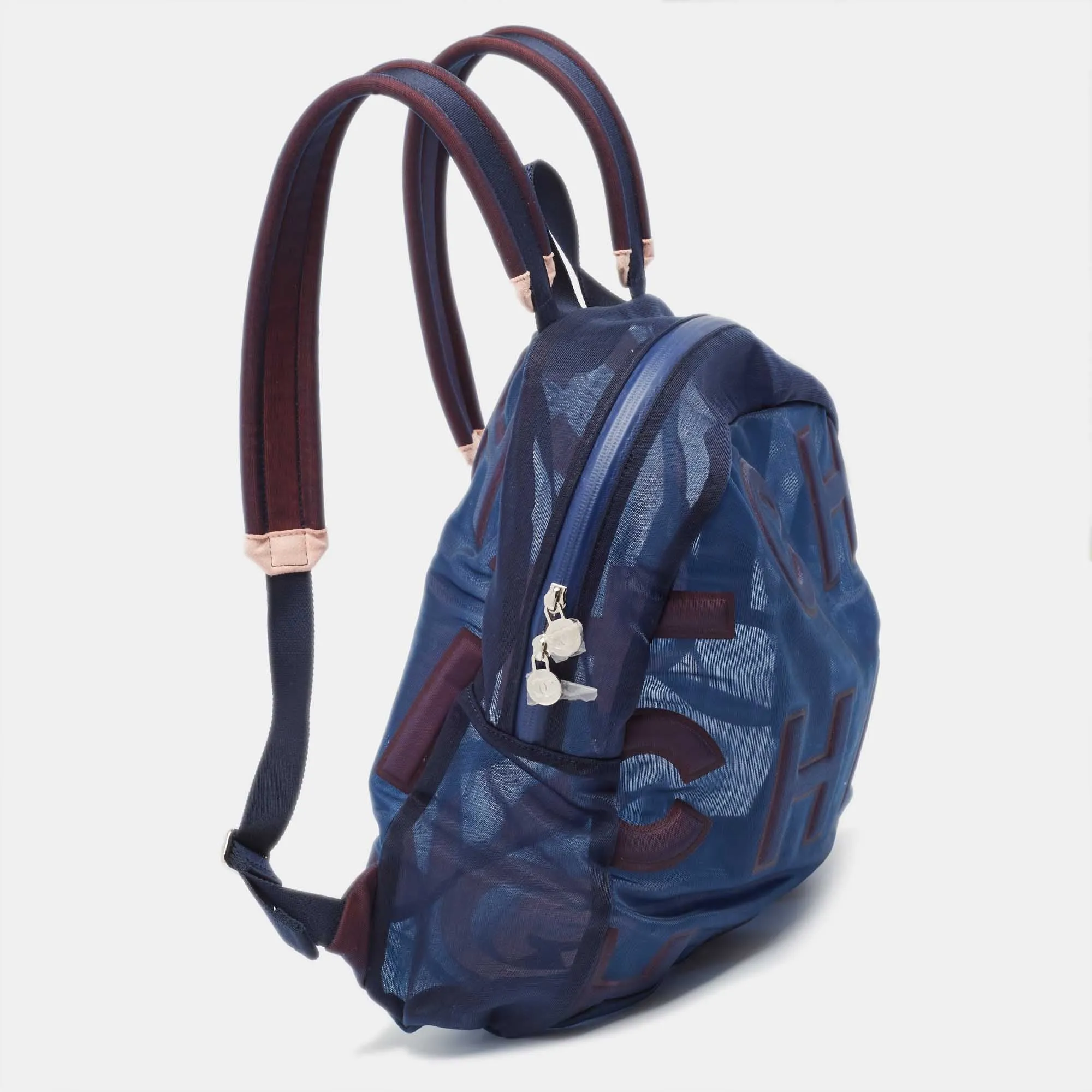 CHANEL Blue/Pink Mesh Logo Backpack