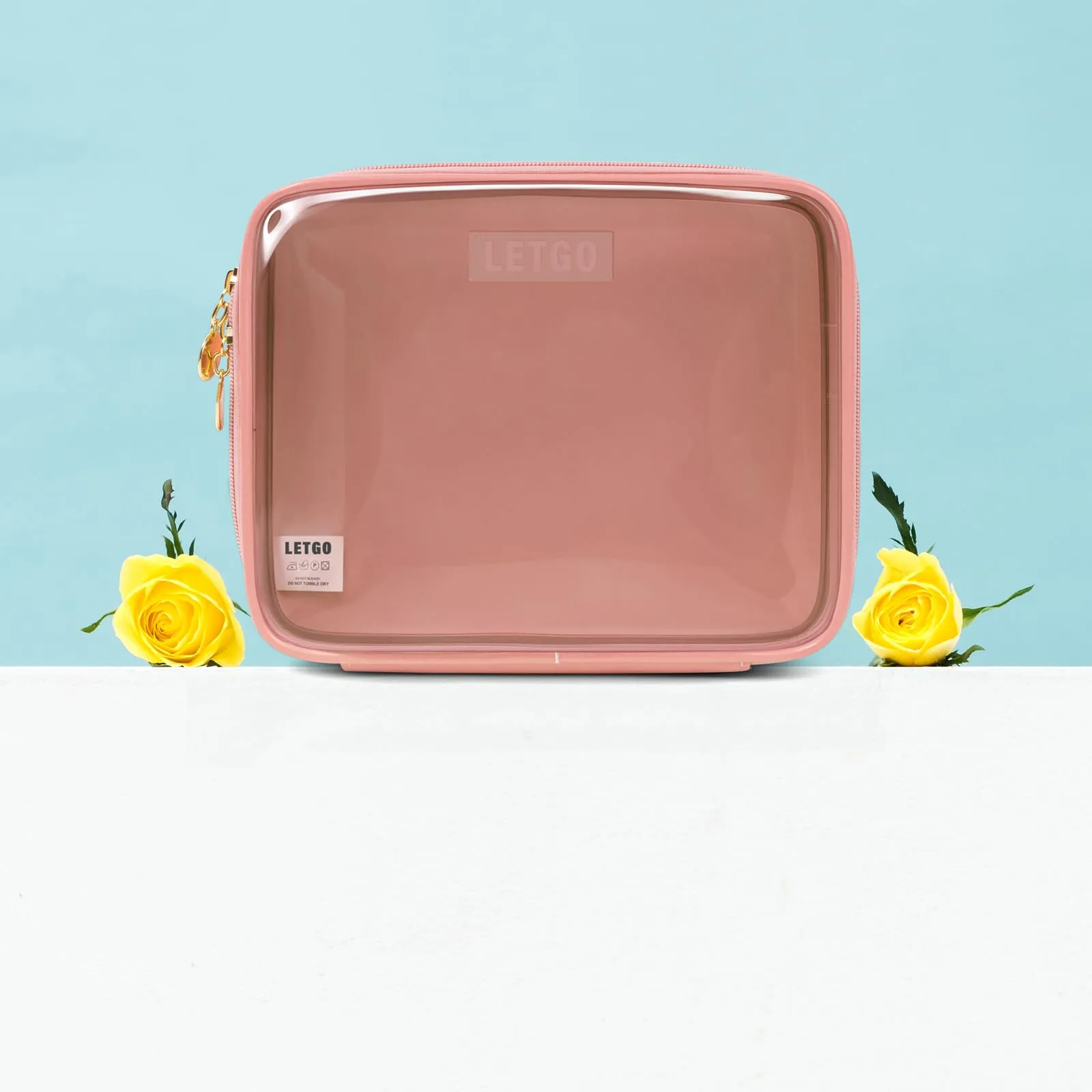 Clear Makeup Bags Large - TSA Approved Clear Toiletry Bag,Travel Size Toiletries Clear Cosmetic Bags Travel Accessories Purse Essentials Pink Car Accessories for Women Men (Large Pink)