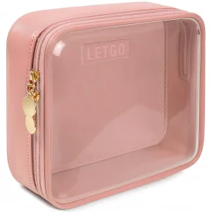 Clear Makeup Bags Large - TSA Approved Clear Toiletry Bag,Travel Size Toiletries Clear Cosmetic Bags Travel Accessories Purse Essentials Pink Car Accessories for Women Men (Large Pink)