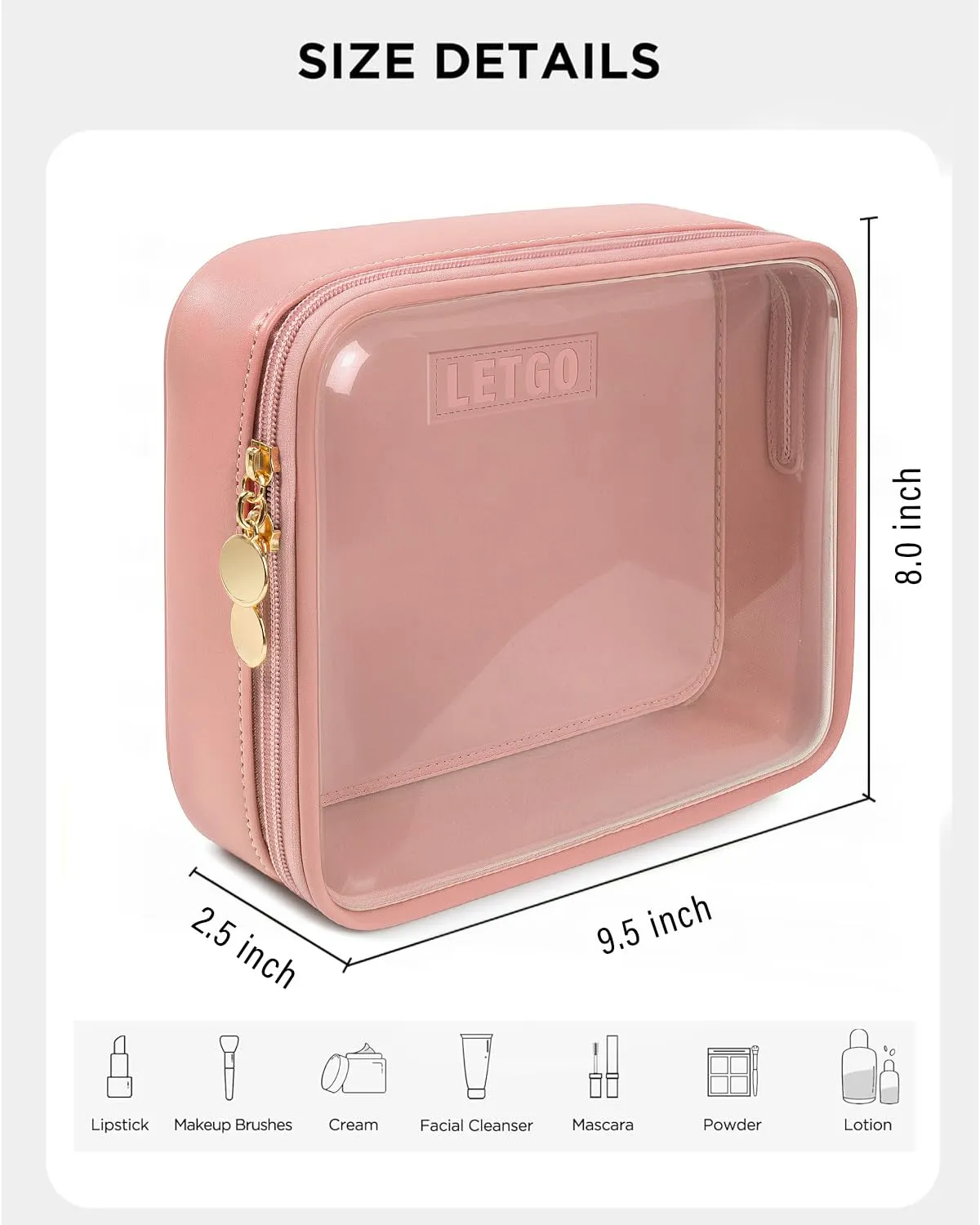Clear Makeup Bags Large - TSA Approved Clear Toiletry Bag,Travel Size Toiletries Clear Cosmetic Bags Travel Accessories Purse Essentials Pink Car Accessories for Women Men (Large Pink)