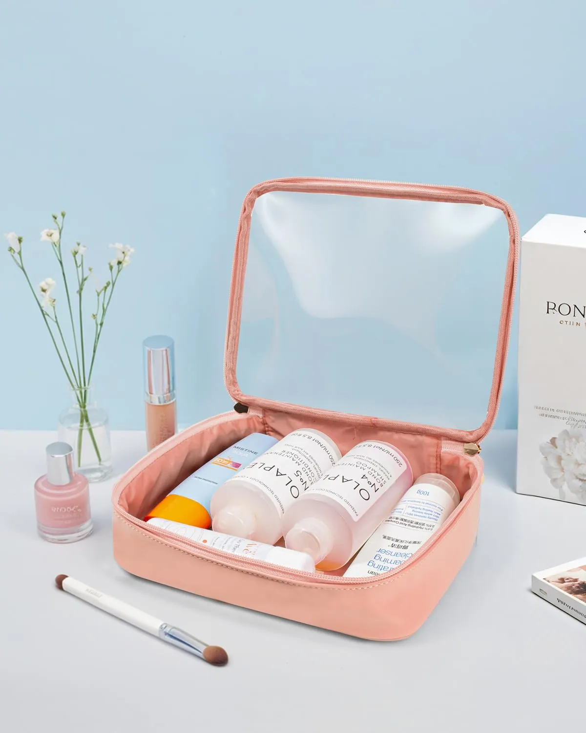 Clear Makeup Bags Large - TSA Approved Clear Toiletry Bag,Travel Size Toiletries Clear Cosmetic Bags Travel Accessories Purse Essentials Pink Car Accessories for Women Men (Large Pink)