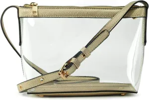 Clear Zipper Cross Body Bag with Vegan Leather Trim