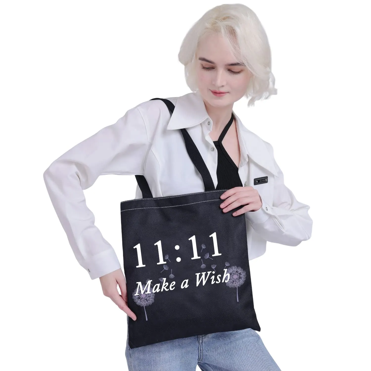 CMNIM 11 11 Make a Wish Gifts Makeup Bag Angel Gifts for Women Friendship Dandelion Gift 11 11 Angel Number Cosmetic Travel Bag (11 11 Make a Wish tote balck)