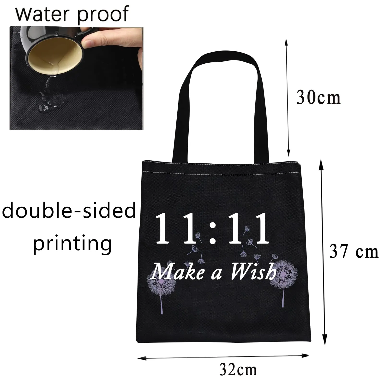 CMNIM 11 11 Make a Wish Gifts Makeup Bag Angel Gifts for Women Friendship Dandelion Gift 11 11 Angel Number Cosmetic Travel Bag (11 11 Make a Wish tote balck)