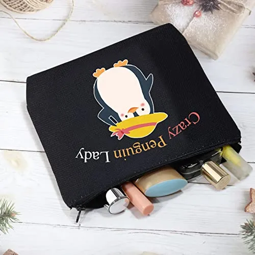CMNIM Crazy Penguin Lady Gifts Penguin Makeup Bag Penguin Lady Cosmetic Bag Penguin Gifts for Her Penguin Lover Gifts Penguin Zipper Pouch Travel Bag (Crazy Penguin Lady Bag Balck)