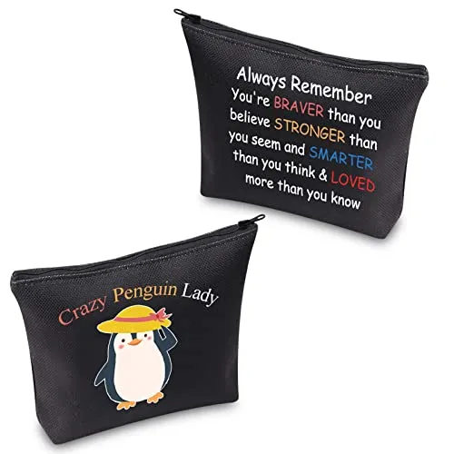 CMNIM Crazy Penguin Lady Gifts Penguin Makeup Bag Penguin Lady Cosmetic Bag Penguin Gifts for Her Penguin Lover Gifts Penguin Zipper Pouch Travel Bag (Crazy Penguin Lady Bag Balck)