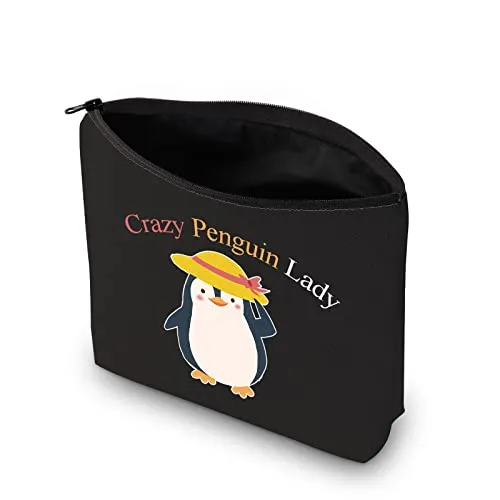 CMNIM Crazy Penguin Lady Gifts Penguin Makeup Bag Penguin Lady Cosmetic Bag Penguin Gifts for Her Penguin Lover Gifts Penguin Zipper Pouch Travel Bag (Crazy Penguin Lady Bag Balck)