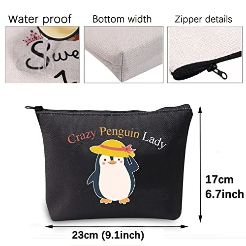 CMNIM Crazy Penguin Lady Gifts Penguin Makeup Bag Penguin Lady Cosmetic Bag Penguin Gifts for Her Penguin Lover Gifts Penguin Zipper Pouch Travel Bag (Crazy Penguin Lady Bag Balck)