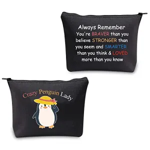CMNIM Crazy Penguin Lady Gifts Penguin Makeup Bag Penguin Lady Cosmetic Bag Penguin Gifts for Her Penguin Lover Gifts Penguin Zipper Pouch Travel Bag (Crazy Penguin Lady Bag Balck)