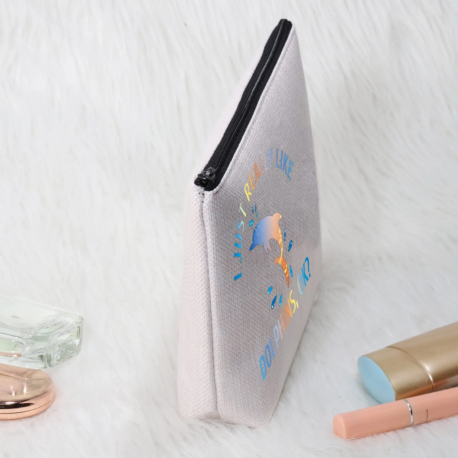 CMNIM Dolphins Gift Makeup Bag Funny Dolphin Cosmetics Bag I Just Really Like Dolphins Ok Gifts for Dolphin Lovers Zipper Pouch Travel Toiletry Bag (Dolphins Gift Makeup Bag)