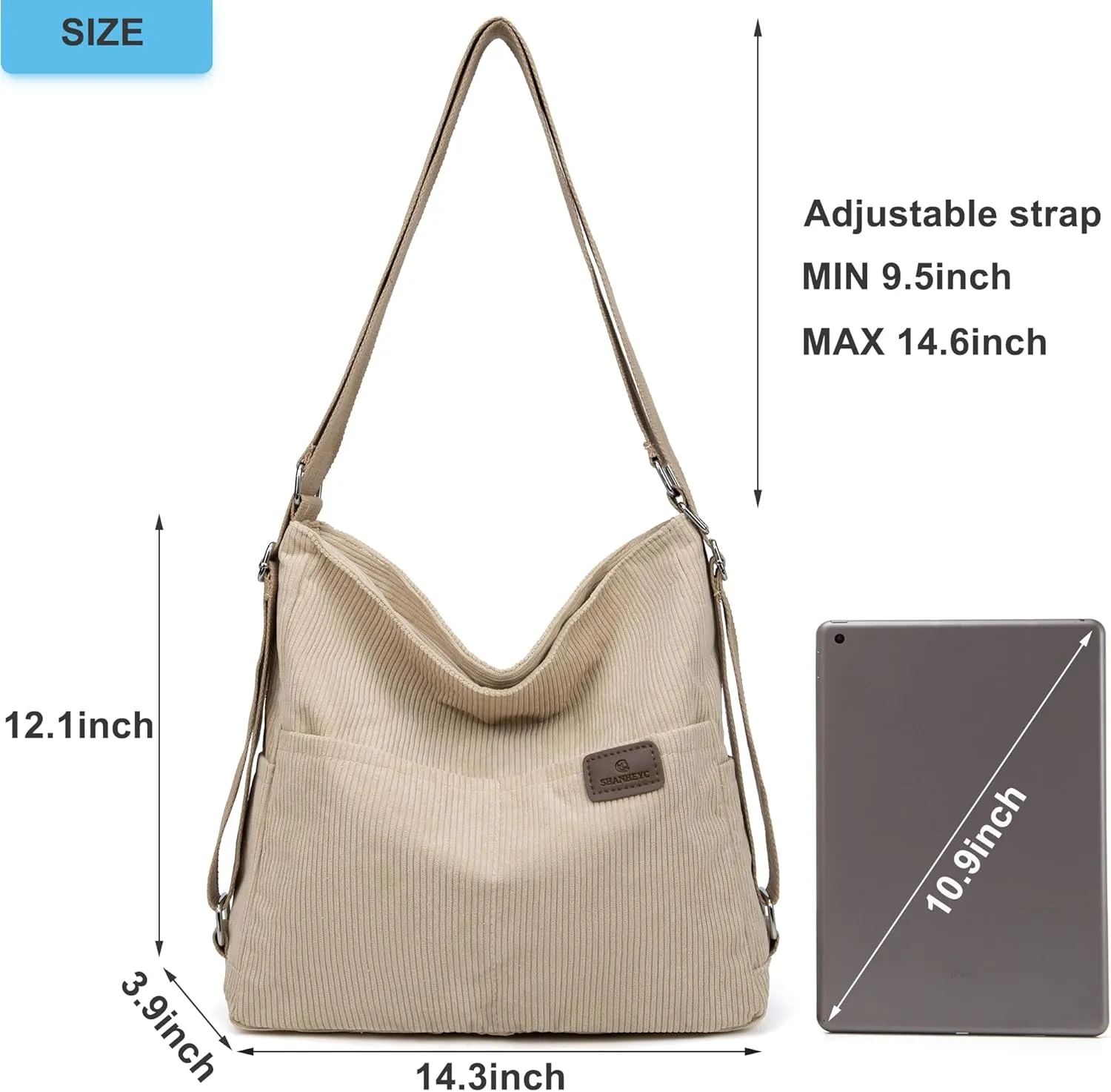 Corduroy Tote Backpack Crossbody Bag for Women, Convertible Shoulder Bags Designer Handbag for College, Work
