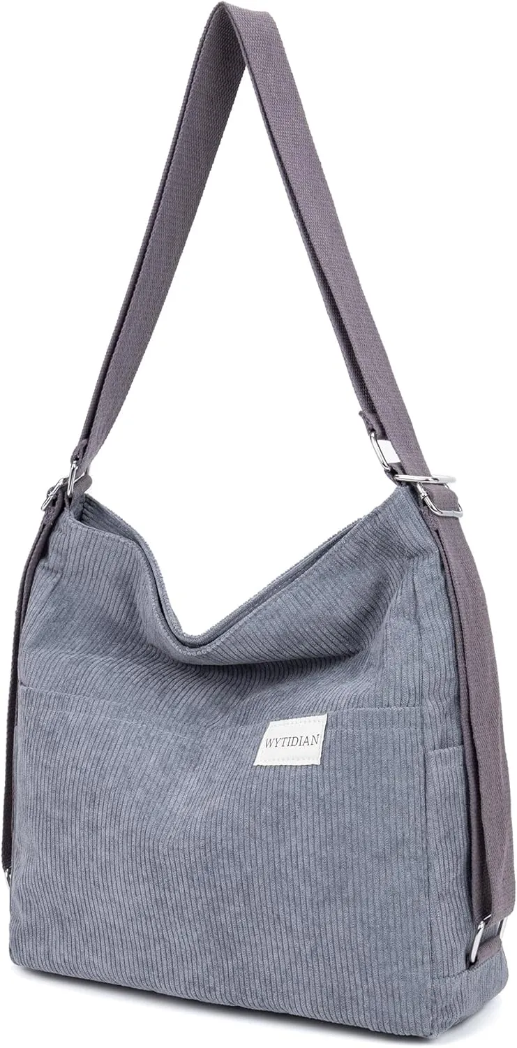 Corduroy Tote Backpack Crossbody Bag for Women, Convertible Shoulder Bags Designer Handbag for College, Work