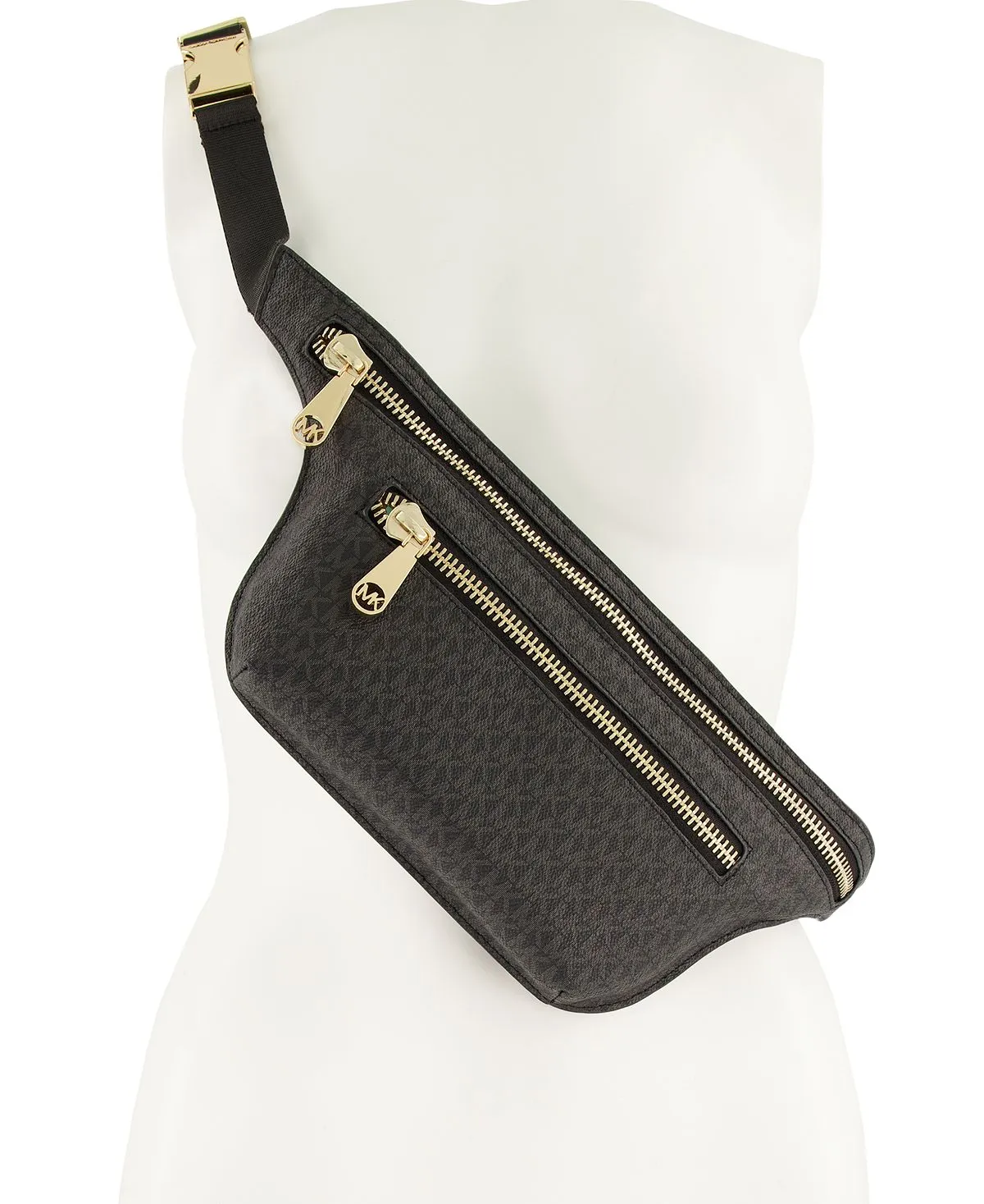 Double Zip Belt Bag with Michael Kors Logo, Black