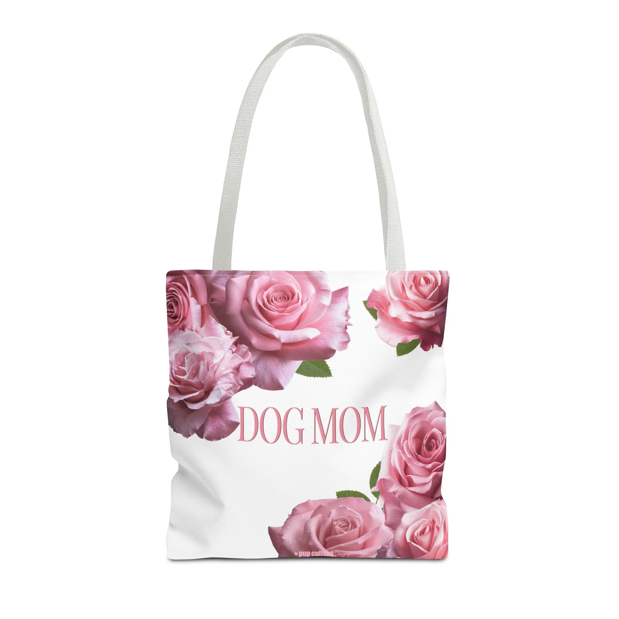 Elegant Dog Mom Pink Roses Tote Bag, Black or White